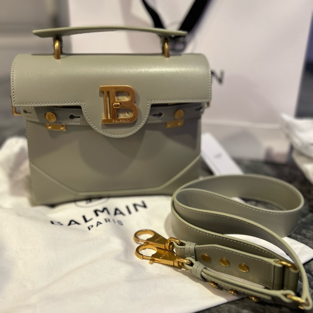 Balmain Green Gold Crossbody Bag with Structured Design